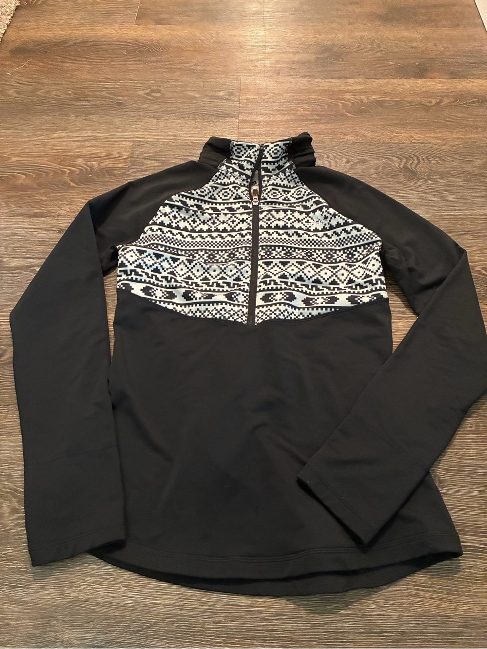 adidas Black Womens Quarter-Zip Sweater with Black & White Fair Isle Yoke